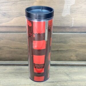 2013 Starbucks Coffee Insulated Plastic Travel Mug‎ Tumbler Red Plaid Striped
